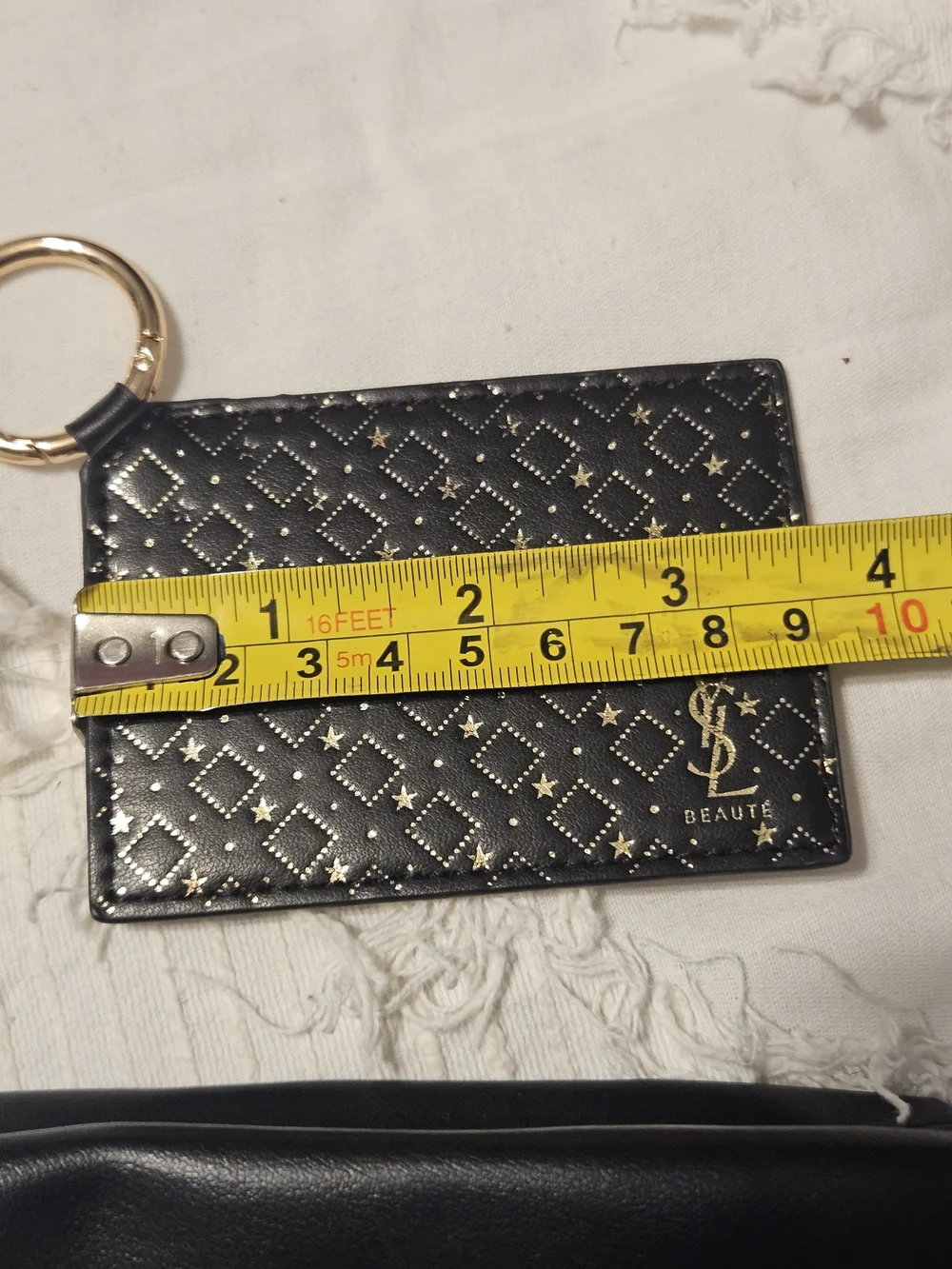 NWOT- Yves Saint Laurent Black & Gold Cosmetic Pouch and Mirror Holder Set